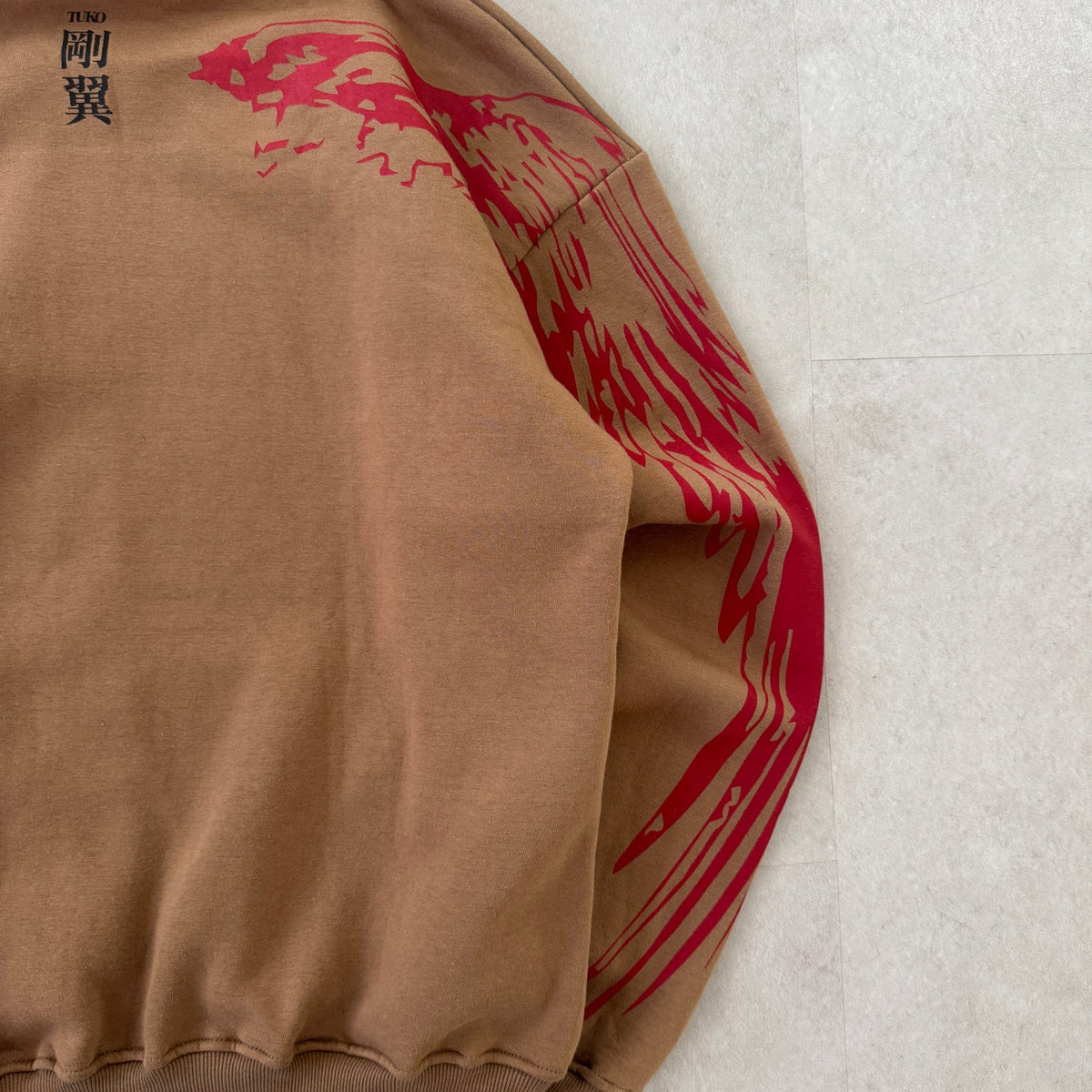 'HAWKS' Zip Hoodie (Beige) - back wing print on sleeve
