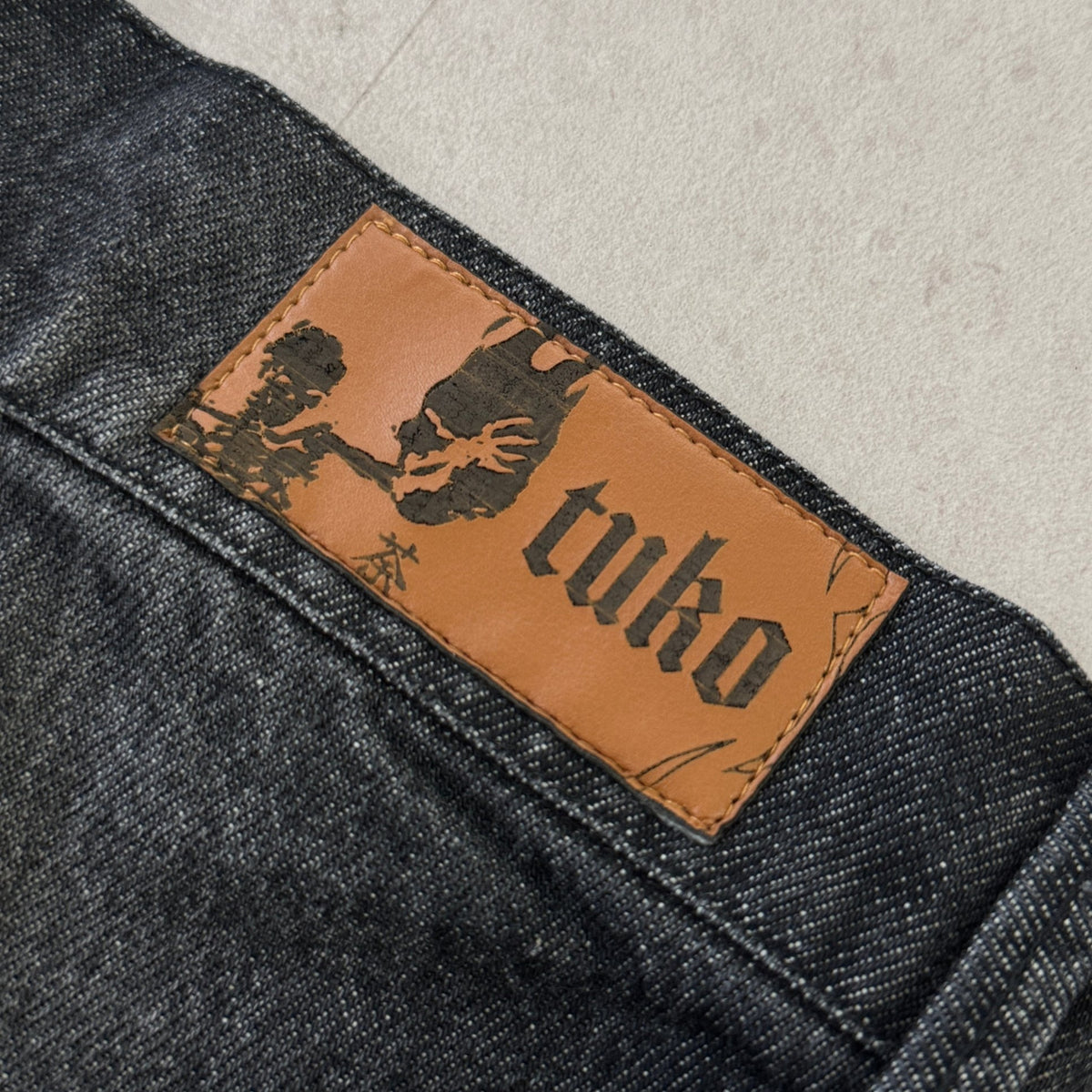 'BLUE FLAME' Denim Jeans - leather TUKO patch detail