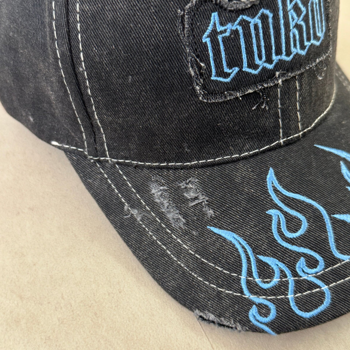 'BLUE FLAME' Baseball Cap - embroidered flame brim detail