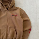 'HAWKS' Zip Hoodie (Beige) - front with chest print and sleeve print
