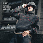 Size and fit reference - 5' 10" model wearing L hoodie and L jeans