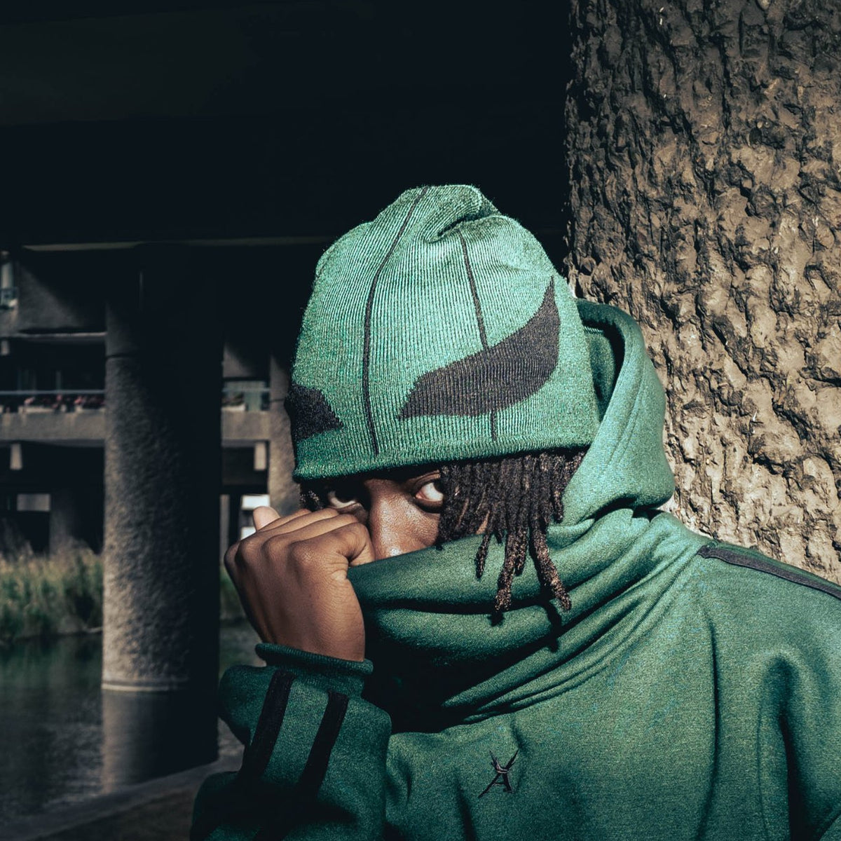 'DEKU' Skull Cap Beanie - worn, portrait