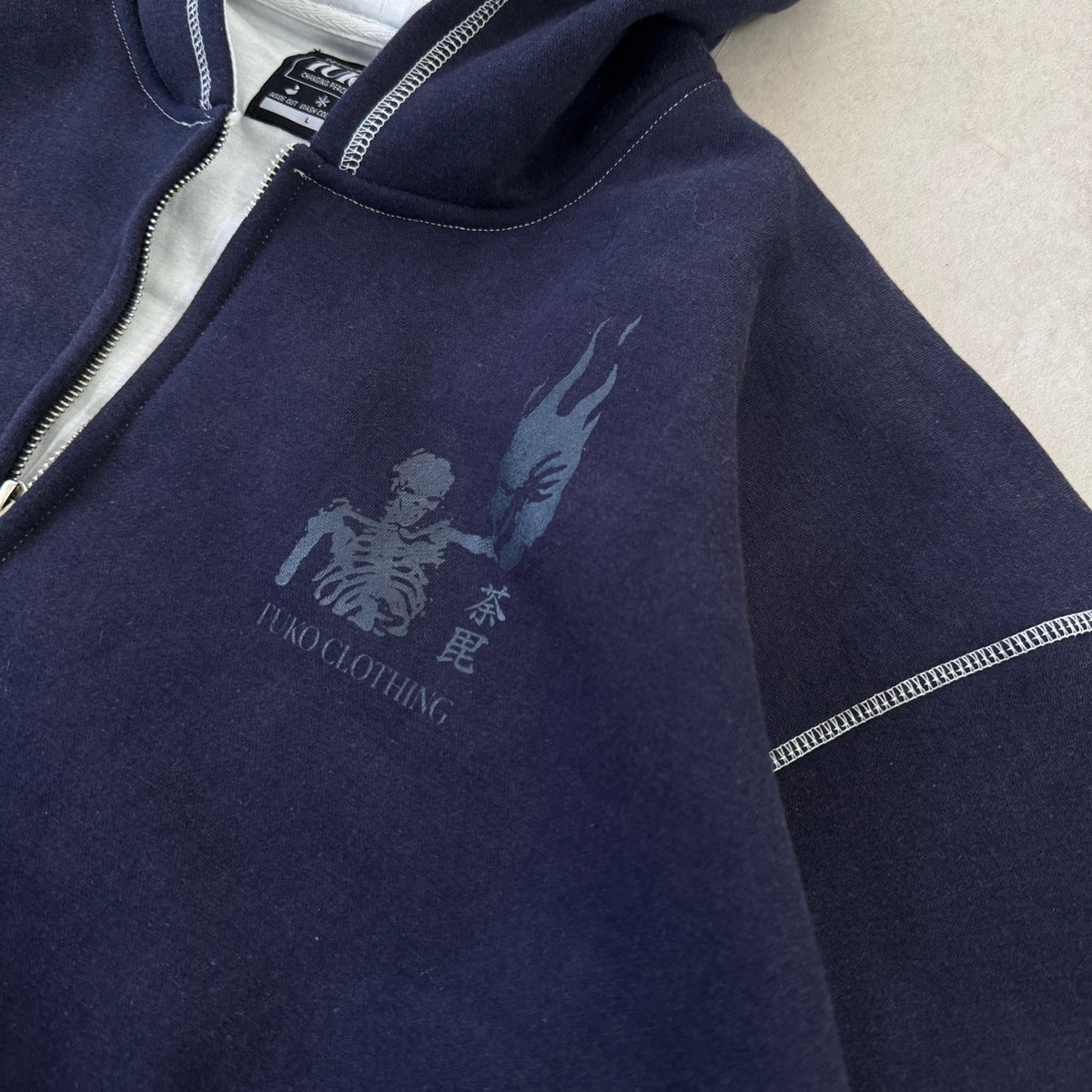 'BLUE FLAME' Zip Hoodie - chest screenprint detail